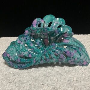 Teal and Lilac Marble Resin Hair Claw Clip - Women’s Fashion Accessory